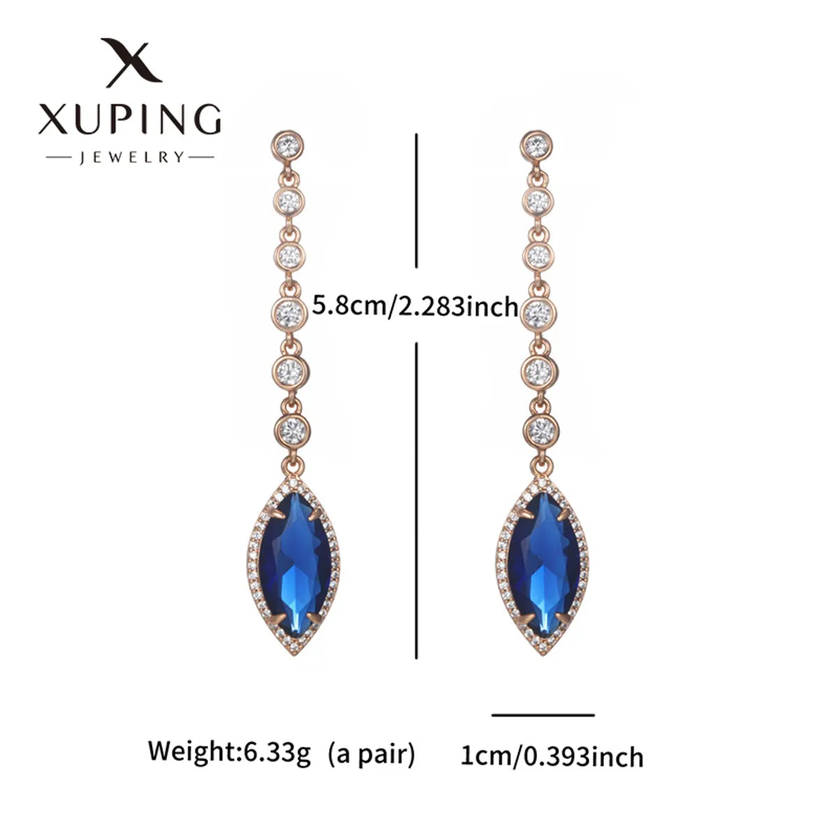 1 Pair Glam XUPING Shiny Square Oval Tassel Inlay Copper Artificial Gemstones 18K Gold Plated Drop Earrings