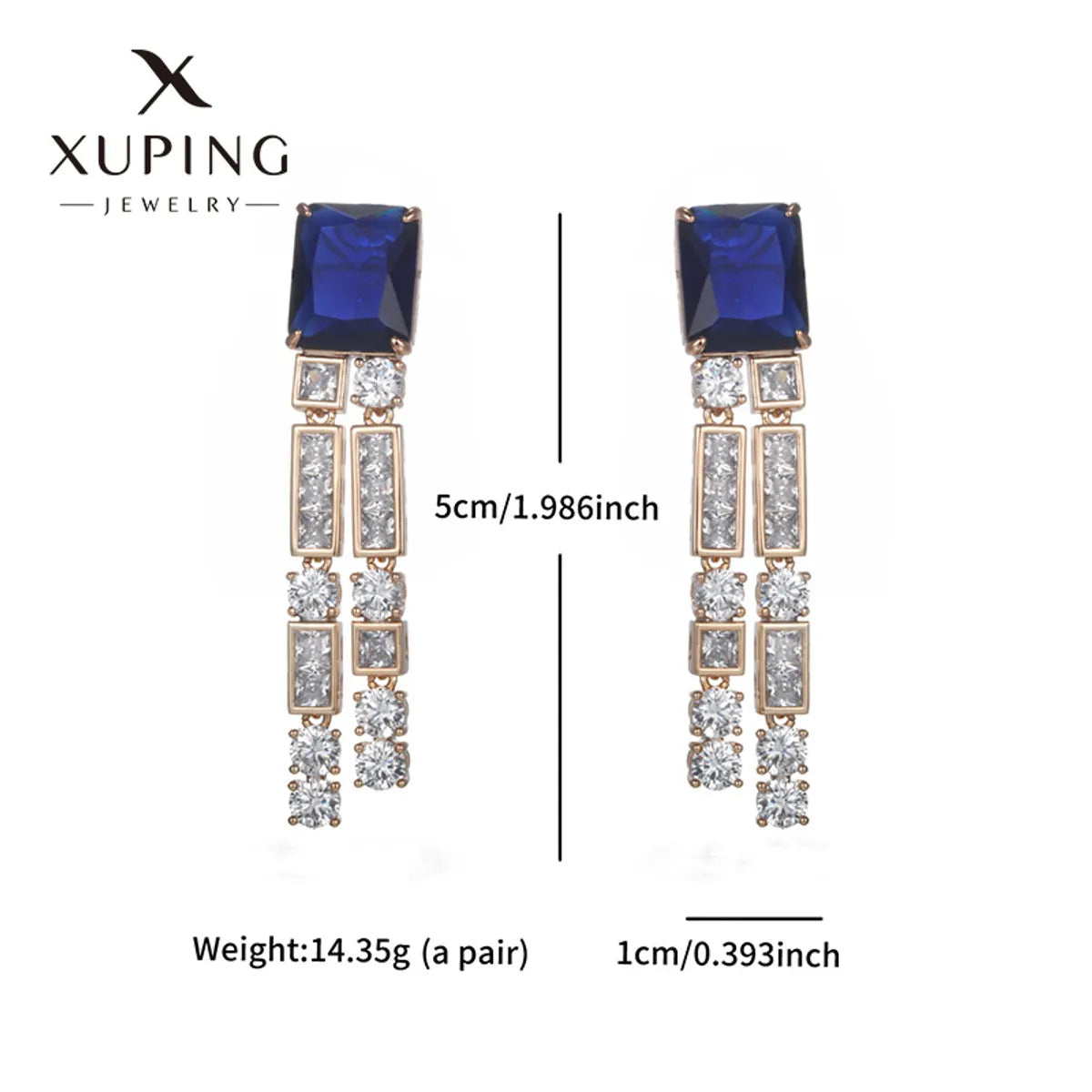 1 Pair Glam XUPING Shiny Square Oval Tassel Inlay Copper Artificial Gemstones 18K Gold Plated Drop Earrings