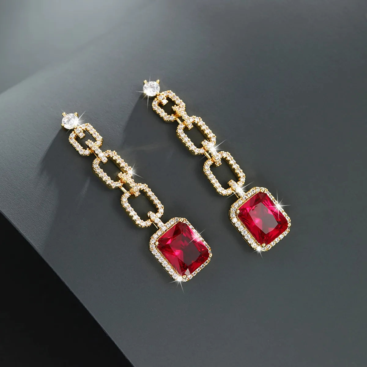 1 Pair Glam Xuping Shiny Square Plating Inlay Alloy Copper Alloy Artificial Gemstones 14k Gold Plated Drop Earrings