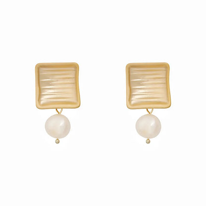 1 Pair Gothic Baroque Style Punk Square Pearl Copper 18K Gold Plated Ear Studs