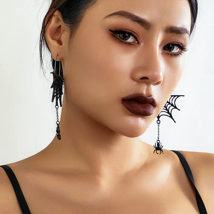 1 Pair Gothic Exaggerated Spider Spider Web Hollow Out Alloy Drop Earrings