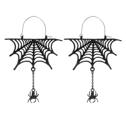 1 Pair Gothic Exaggerated Spider Spider Web Hollow Out Alloy Drop Earrings