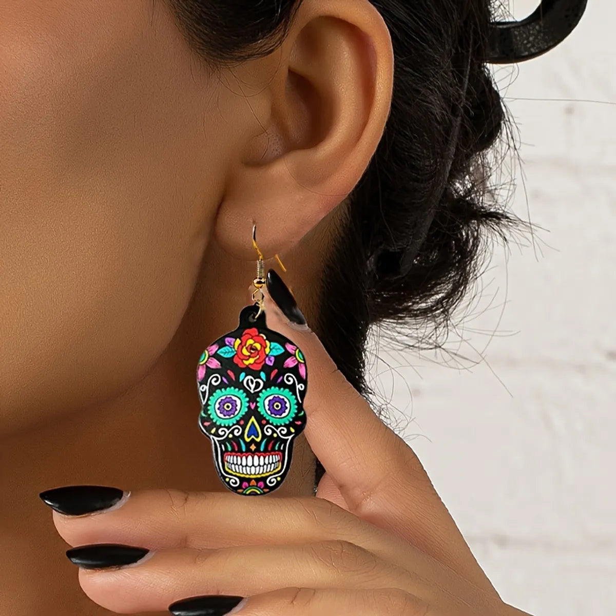 1 Pair Gothic Funny Skull Arylic Drop Earrings