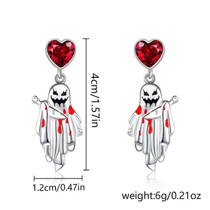 1 Pair Gothic Heart Shape Blood Stains Ghost Alloy Rhinestones Drop Earrings