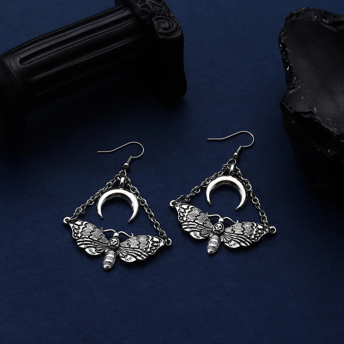 1 Pair Gothic Moon Moth Plating Alloy Silver Plated Dangling Earrings