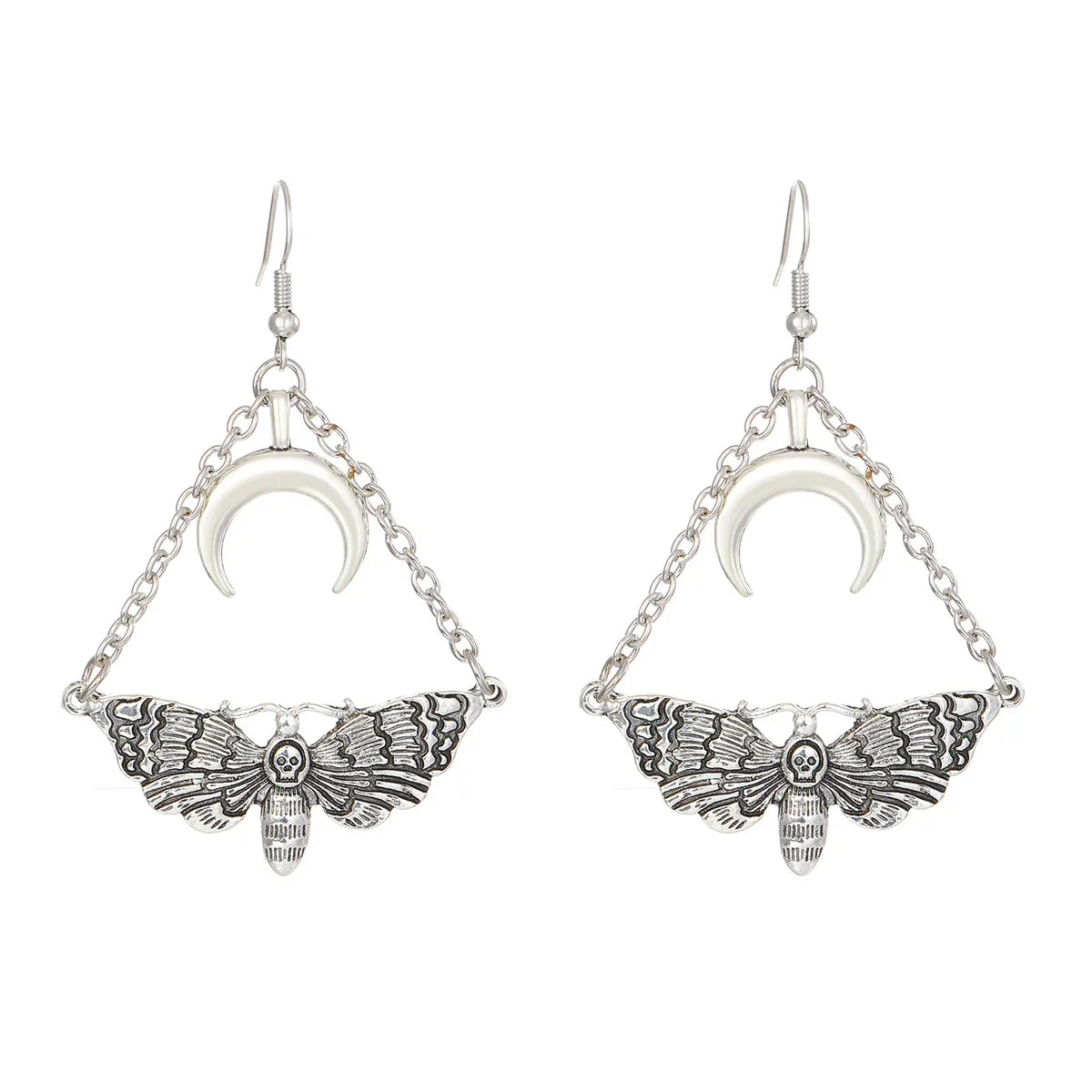 1 Pair Gothic Moon Moth Plating Alloy Silver Plated Dangling Earrings