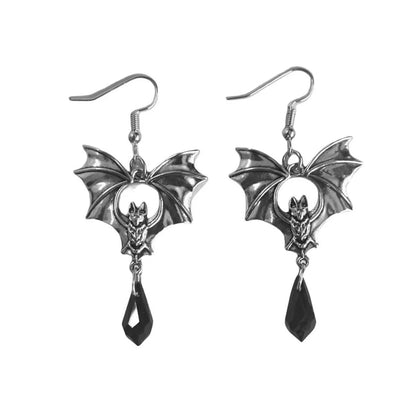 1 Pair Gothic Punk Cool Style Bat Crystal Zinc Alloy Drop Earrings