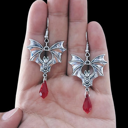 1 Pair Gothic Punk Cool Style Bat Crystal Zinc Alloy Drop Earrings