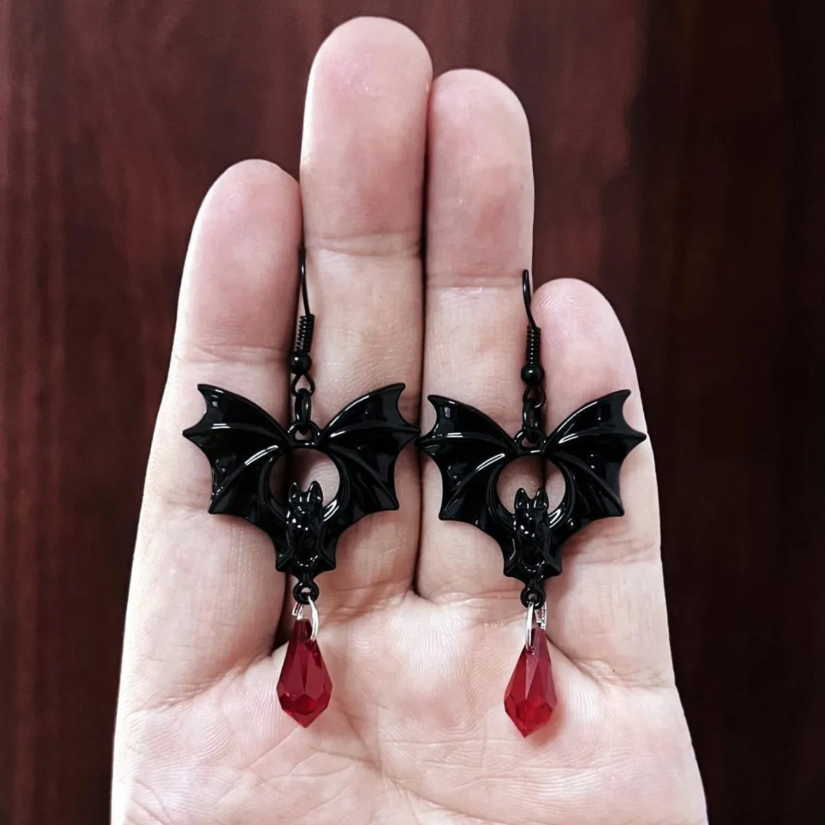 1 Pair Gothic Punk Cool Style Bat Crystal Zinc Alloy Drop Earrings