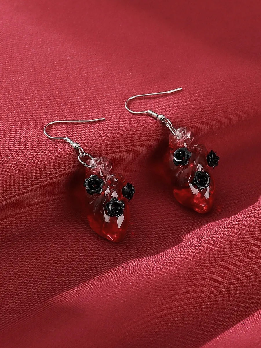 1 Pair Gothic Punk Cool Style Rose Synthetic Resin Alloy Drop Earrings