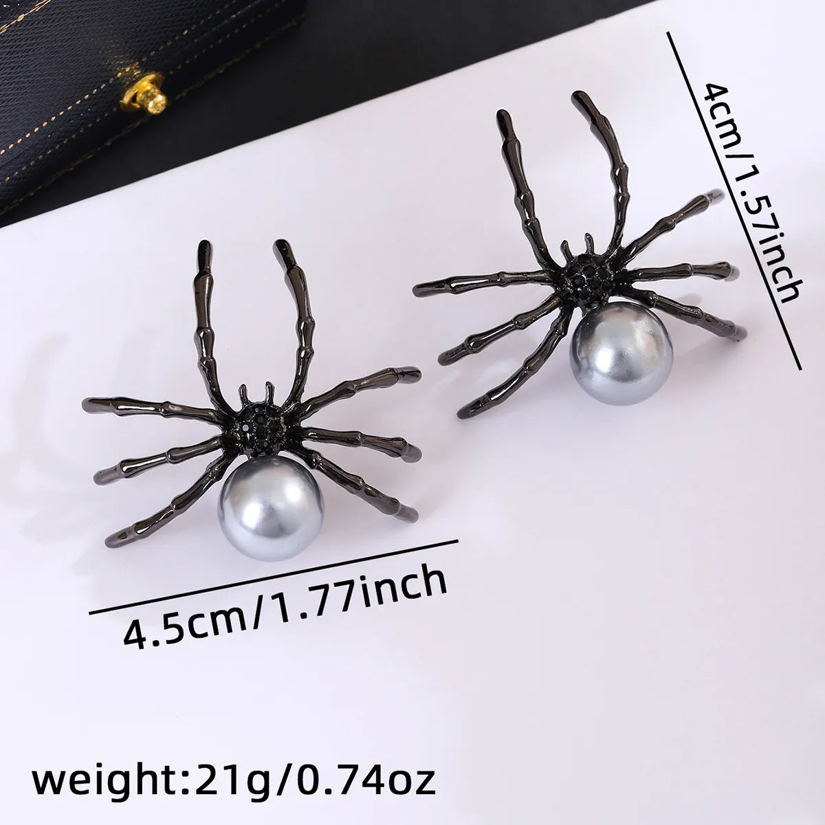 1 Pair Gothic Punk Cool Style Spider Inlay Zinc Alloy Rhinestones Pearl Ear Studs