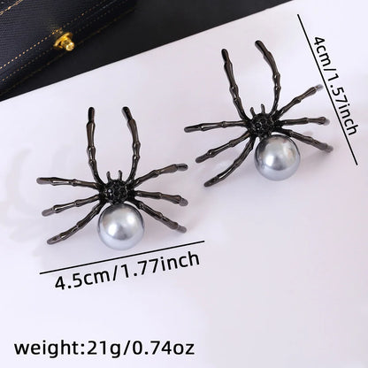 1 Pair Gothic Punk Cool Style Spider Inlay Zinc Alloy Rhinestones Pearl Ear Studs