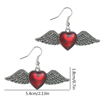 1 Pair Gothic Punk French Style Heart Shape Wings Enamel Alloy Drop Earrings