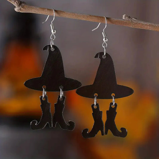 1 Pair Gothic Punk Witch Hat Shoes Arylic Drop Earrings