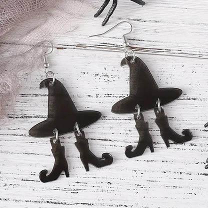 1 Pair Gothic Punk Witch Hat Shoes Arylic Drop Earrings