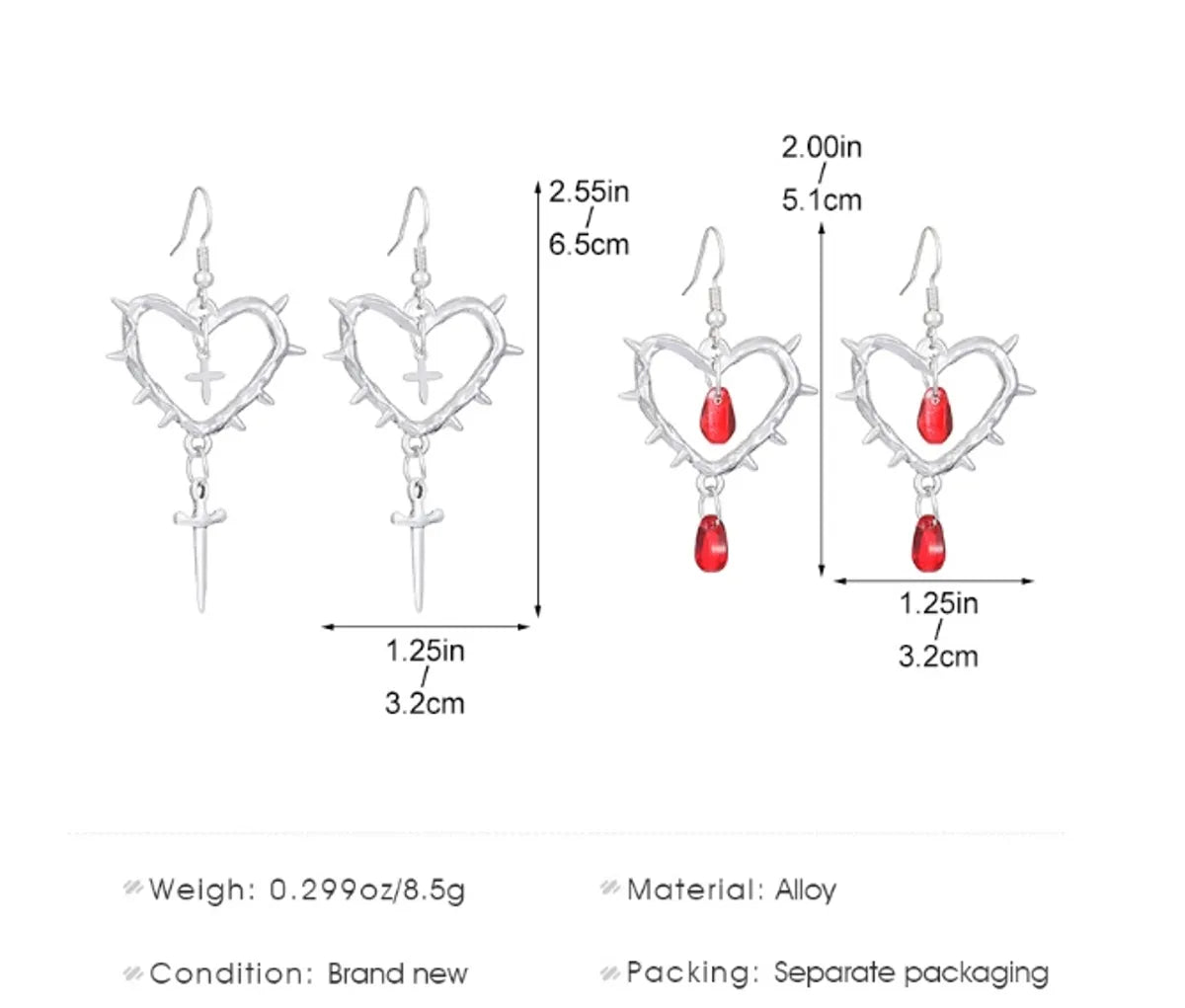 1 Pair Gothic Retro Cool Style Heart Shape Alloy Drop Earrings