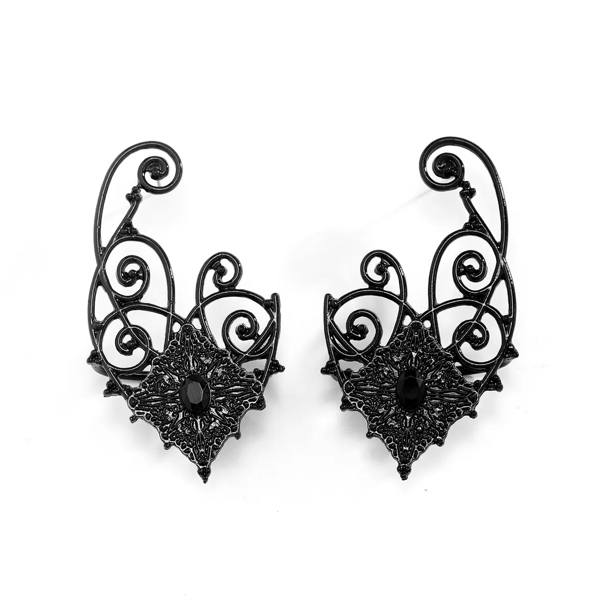 1 Pair Gothic Retro Cool Style Irregular Spray Paint Hollow Out Inlay Alloy Artificial Gemstones Ear Cuffs Ear Studs