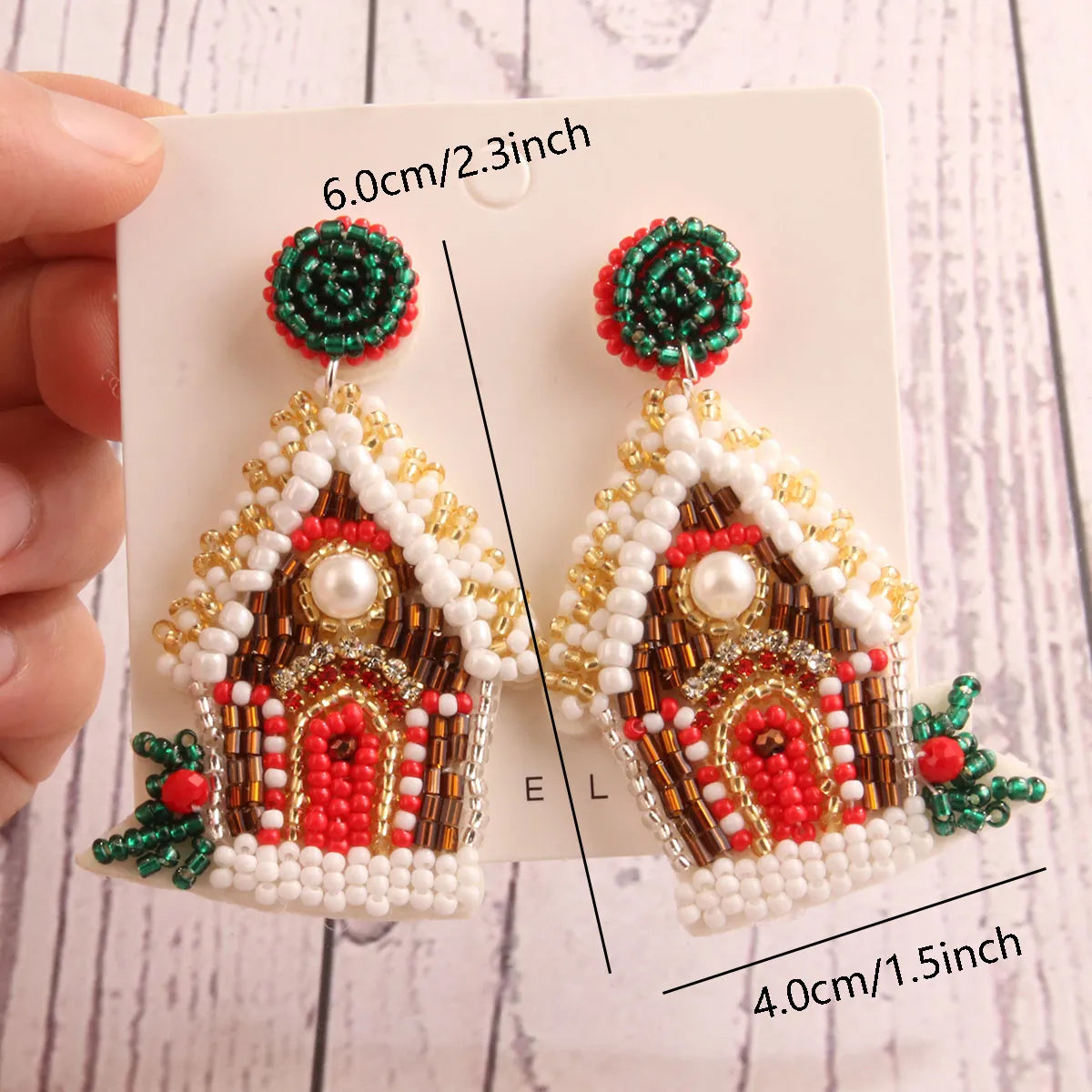 1 Pair Handmade House Snowman Handmade Beaded Glass Drop Earrings