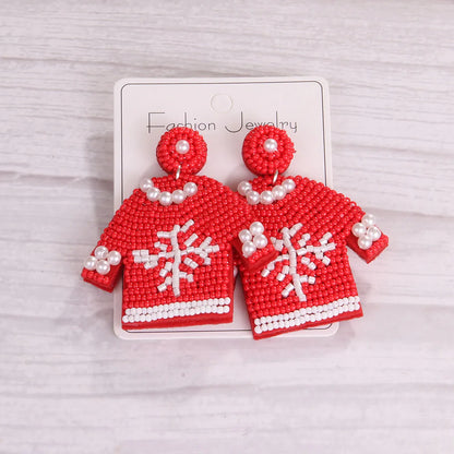 1 Pair Handmade House Snowman Handmade Beaded Glass Drop Earrings