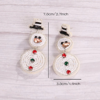 1 Pair Handmade House Snowman Handmade Beaded Glass Drop Earrings