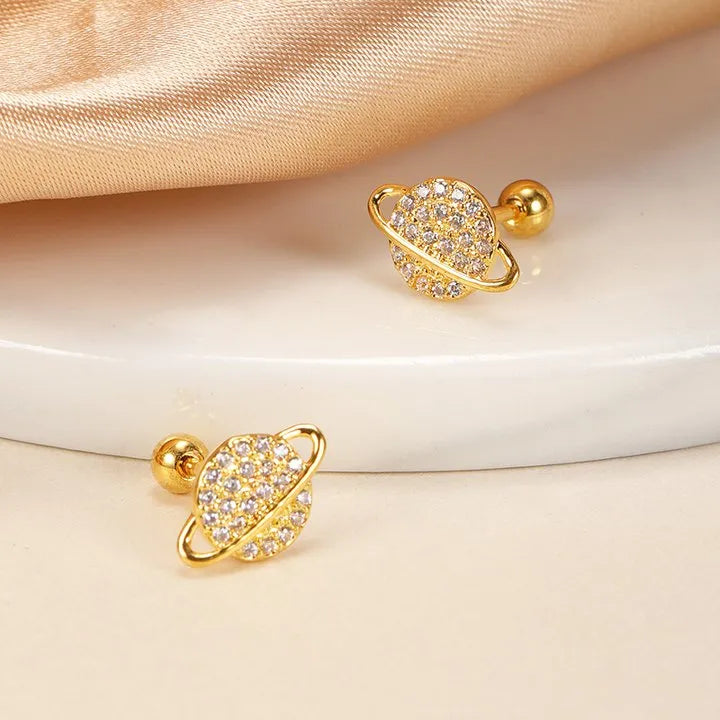 1 Pair Handmade Round Plating Inlay Copper Zircon 18K Gold Plated Ear Studs