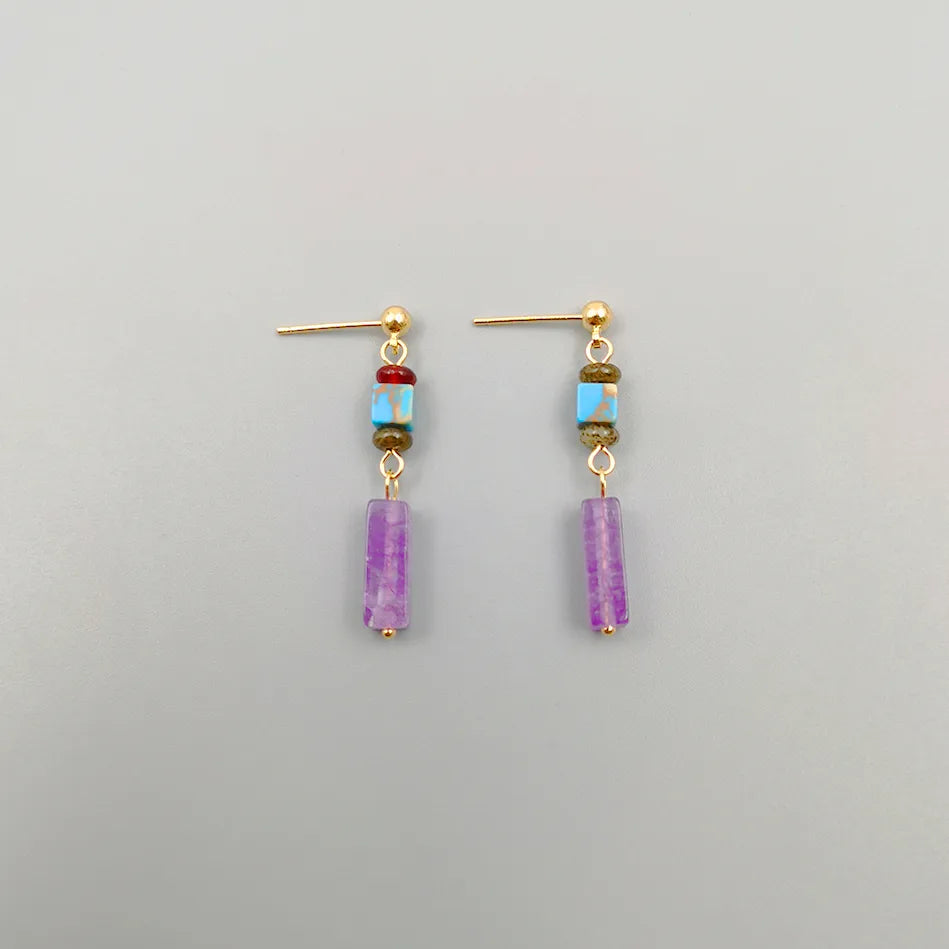 1 Pair Hawaiian Ethnic Style Simple Style Geometric Beaded Handmade Stone Copper Gold Plated Drop Earrings