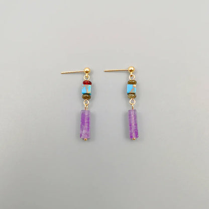 1 Pair Hawaiian Ethnic Style Simple Style Geometric Beaded Handmade Stone Copper Gold Plated Drop Earrings