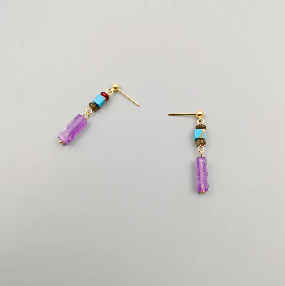 1 Pair Hawaiian Ethnic Style Simple Style Geometric Beaded Handmade Stone Copper Gold Plated Drop Earrings