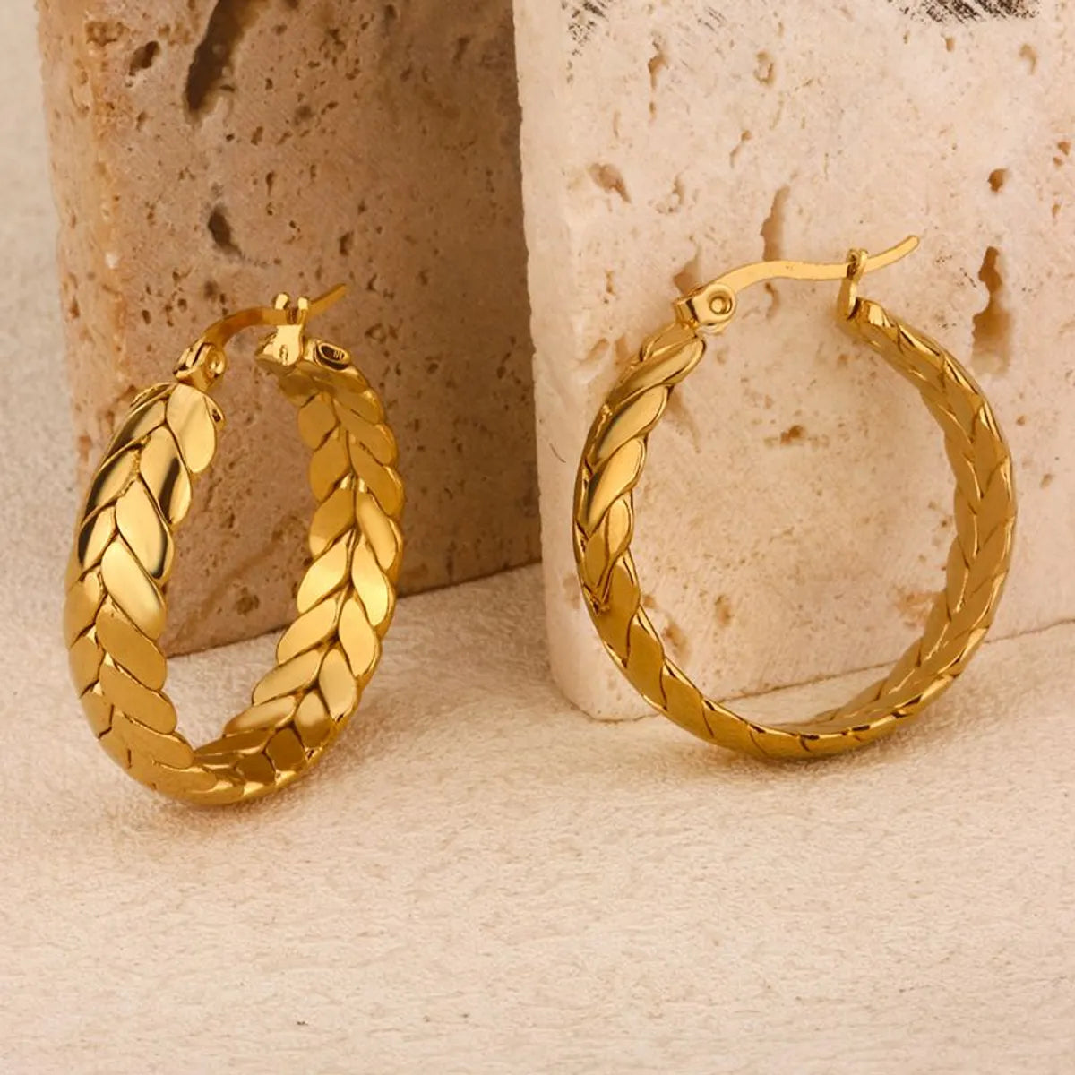 1 Pair Hawaiian Rock Streetwear Circle Plating 304 Stainless Steel 18K Gold Plated Hoop Earrings