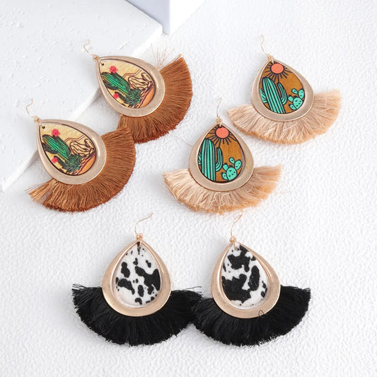 1 Pair Hawaiian Streetwear Geometric Plating Alloy Wood Cotton 18k Gold Plated Drop Earrings