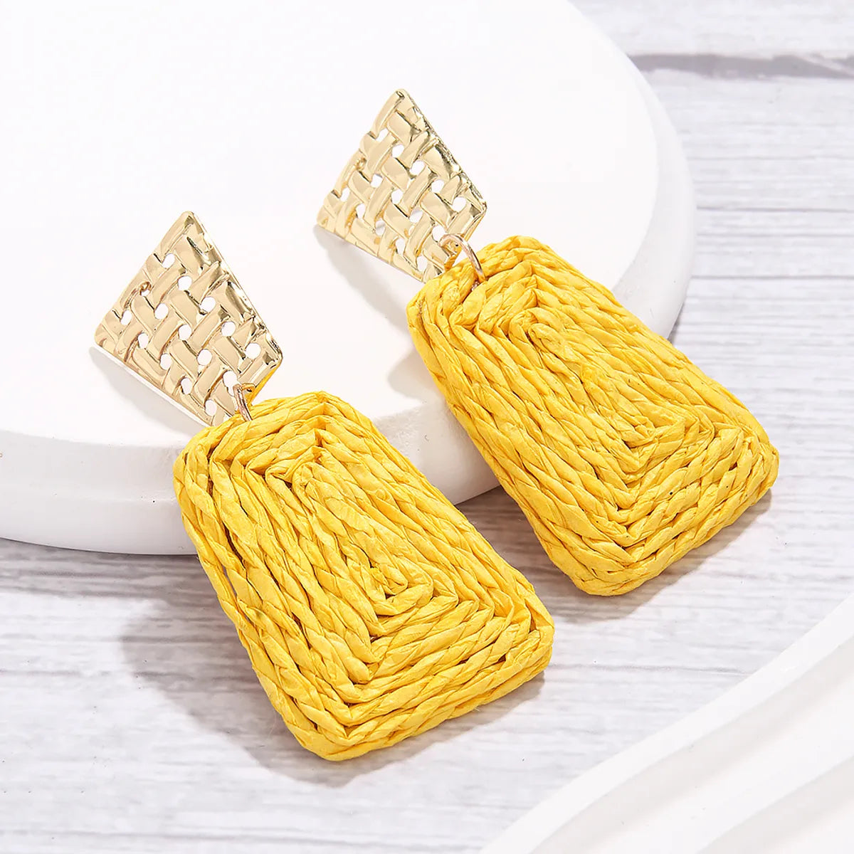 1 Pair Hawaiian Tropical Geometric Alloy Raffia 14K Gold Plated Drop Earrings