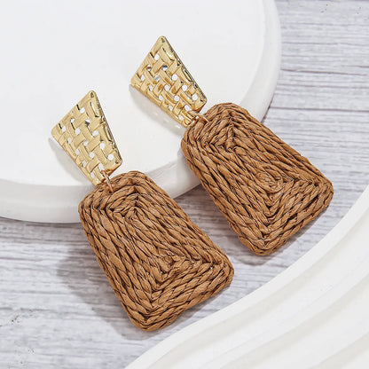 1 Pair Hawaiian Tropical Geometric Alloy Raffia 14K Gold Plated Drop Earrings