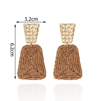 1 Pair Hawaiian Tropical Geometric Alloy Raffia 14K Gold Plated Drop Earrings