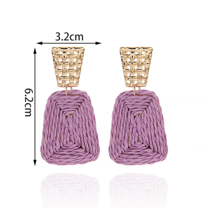 1 Pair Hawaiian Tropical Geometric Alloy Raffia 14K Gold Plated Drop Earrings