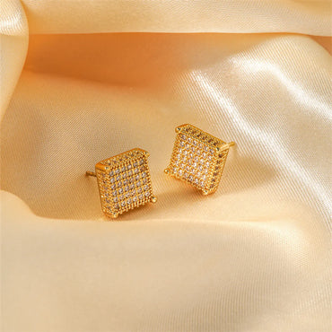 1 Pair Hawaiian Tropical Shiny Square Inlay Copper Zircon K Gold Plated Rhodium Plated Ear Studs