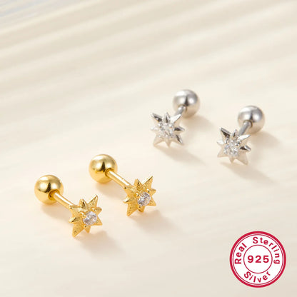 1 Pair Hawaiian Tropical Simple Style Star Inlay Sterling Silver Zircon White Gold Plated Gold Plated Ear Studs