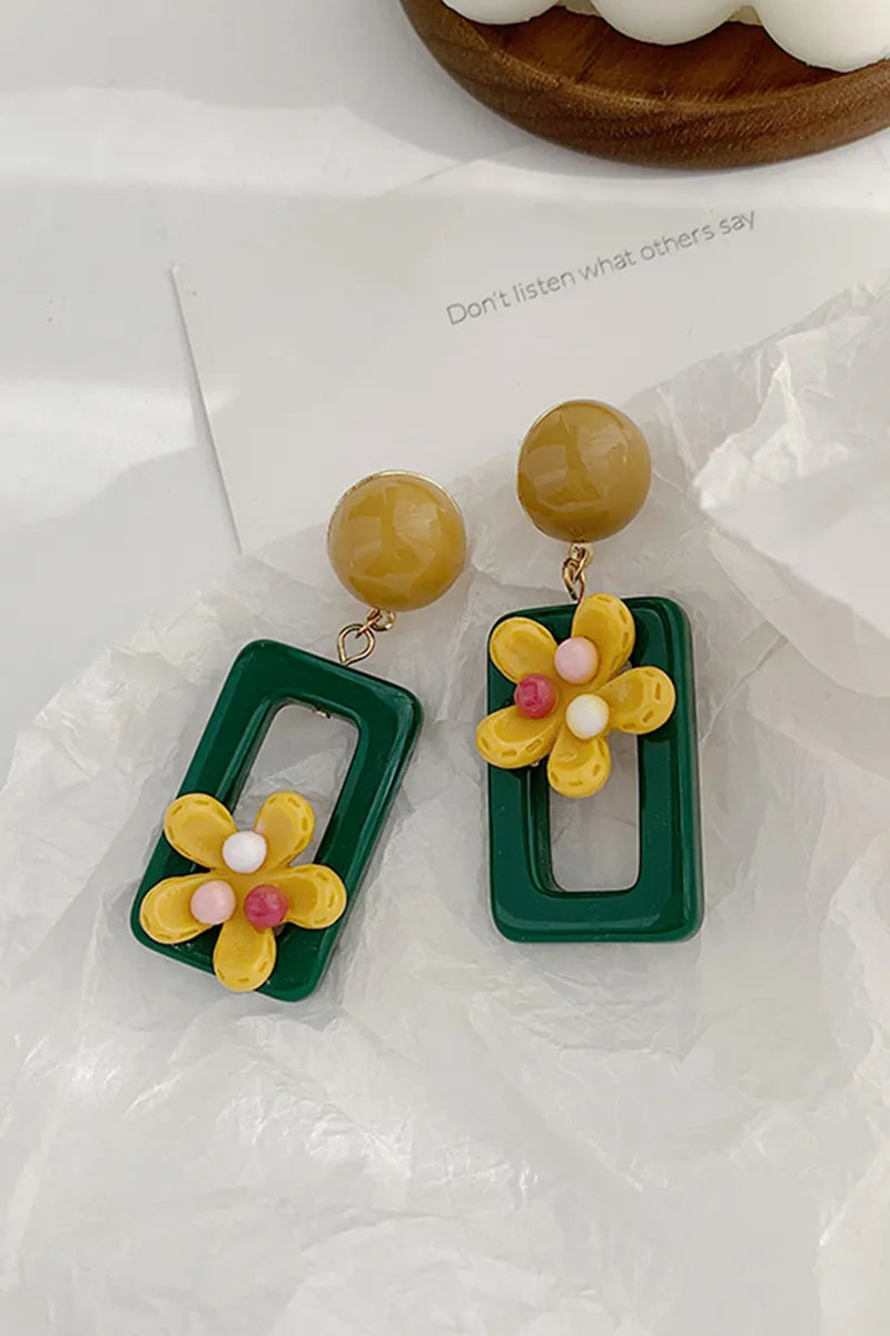 1 Pair Hawaiian Tropical Streetwear Flower Rectangle Resin Drop Earrings Ear Cuffs