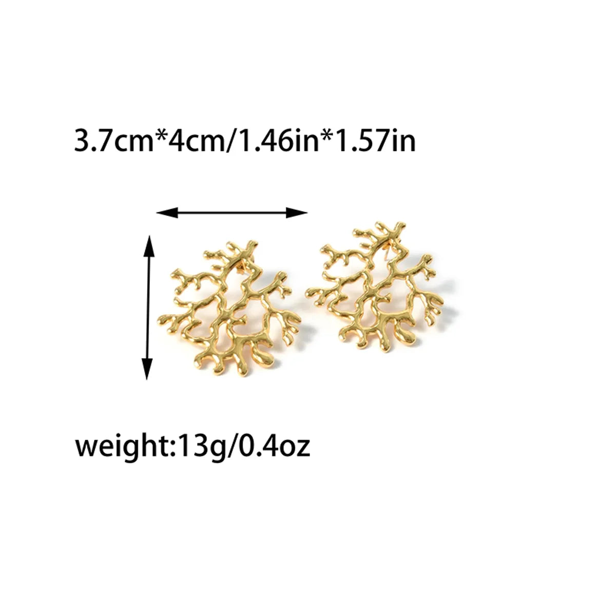 1 Pair Hawaiian Vacation Beach Coral Hollow Out 304 Stainless Steel 14K Gold Plated Ear Studs