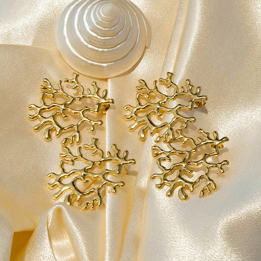 1 Pair Hawaiian Vacation Beach Coral Hollow Out 304 Stainless Steel 14K Gold Plated Ear Studs