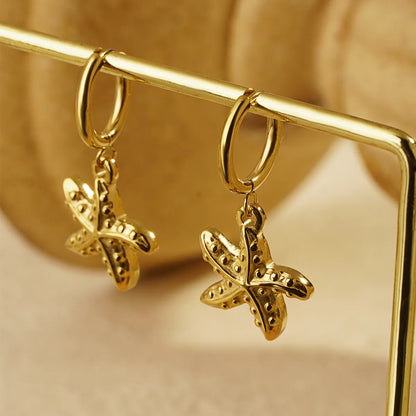 1 Pair Hawaiian Vacation Beach Starfish Hippocampus Octopus Plating 304 Stainless Steel Drop Earrings