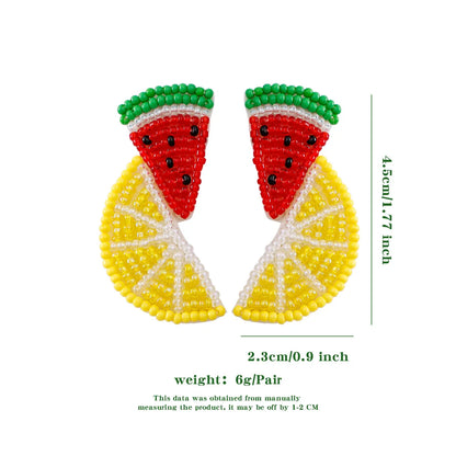 1 Pair Hawaiian Vacation Bohemian Ice Cream Leaves Watermelon Seed Bead Drop Earrings