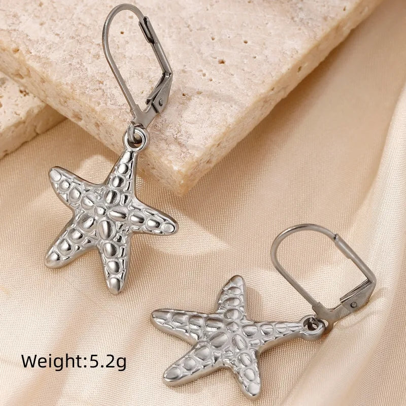 1 Pair Hawaiian Vacation Modern Style Starfish Shell 304 Stainless Steel White Gold Plated Drop Earrings