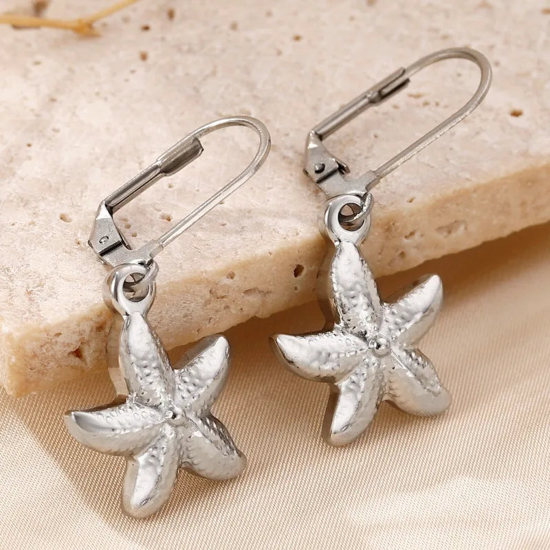 1 Pair Hawaiian Vacation Modern Style Starfish Shell 304 Stainless Steel White Gold Plated Drop Earrings