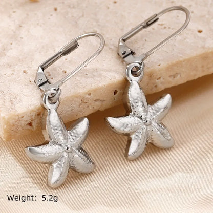 1 Pair Hawaiian Vacation Modern Style Starfish Shell 304 Stainless Steel White Gold Plated Drop Earrings