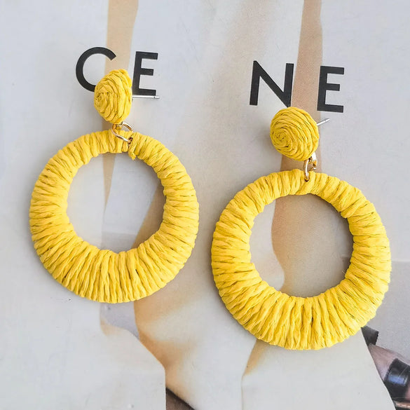 1 Pair Hawaiian Vacation Round Handmade Raffia Drop Earrings