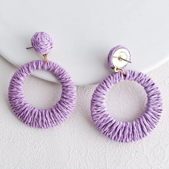 1 Pair Hawaiian Vacation Round Handmade Raffia Drop Earrings