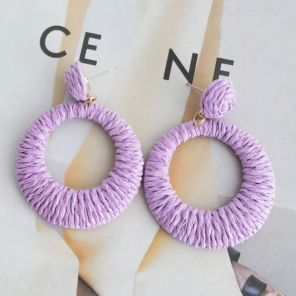 1 Pair Hawaiian Vacation Round Handmade Raffia Drop Earrings