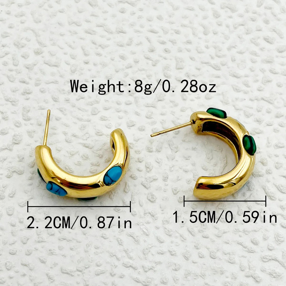 1 Pair Hawaiian Vacation Shiny C Shape Plating Inlay 304 Stainless Steel Natural Stone Pearl Zircon Gold Plated Ear Studs