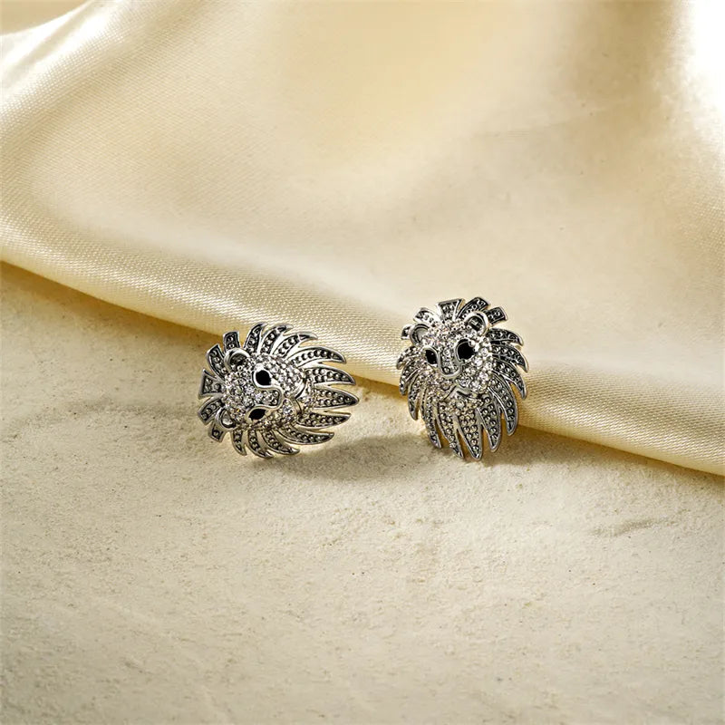 1 Pair Hawaiian Vacation Tropical Lion Three-Dimensional Inlay Copper Zircon K Gold Plated Rhodium Plated Ear Studs