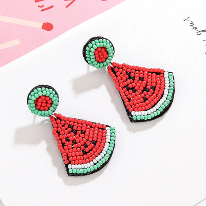 1 Pair Hawaiian Vacation Tropical Watermelon Beaded Beaded Glass Drop Earrings